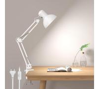 Lepro Lámpara Escritorio LED Industrial con Abrazadera Ajustable, Flexo LED Escritorio Metal Vintage 40W, Lámpara de Mesa de Noche para Cabecera, Estudio, Bombilla E27 No Incluida, Blanco