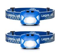 Lepro Linterna Cabeza LED Pila 1300lux (2 Pack), Linterna Frontal LED Alta Potencia, Luz Frontal Cabeza 6 Modos Luz con Luz Rojo, Impermeable IPX4 para Correr, Camping, Pesca(Pilas No Incluido), Azul