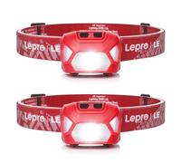 Lepro Linterna Cabeza LED Pila 1300lux (2 Pack), Linterna Frontal LED Alta Potencia, Luz Frontal Cabeza 6 Modos Luz con Luz Rojo, Impermeable IPX4 para Correr, Camping, Pesca(Pilas No Incluido), Rojo