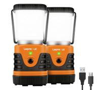 Lepro Linterna de Cámping LED Recargable USB 1000 LM Naranja 2 PCS | Alta Luminosidad, 4 Modo de Luz, Batería de Hasta 12h, Ahorra Energía, Impermeable IPX4 para Emergencias, Senderismo y Pesca
