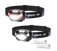 Lepro Linterna Frontal LED USB Recargable, 5 Modos con Luz Rojo, Pack de 2 | Linterna Cabeza Impermeable IPX4, Frontal LED Recargable para Pesca, Ciclismo, Running, Correr, Deporte Nocturno