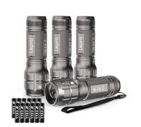 Lepro Linterna LED LE1000 con Zoom 12 AAA Incluidas, Gris Plateado, 4PC | Portátil Linterna Potente, IPX4 Impermeable, Táctica de Aluminio para Ciclismo, Camping, Senderismo, Emergencia etc