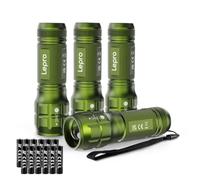 Lepro Linterna LED LE1000 con Zoom 12 AAA Pilas Incluidas, Verde, 4PC | Portátil Linterna Potente, IPX4 Impermeable, Táctica de Aluminio para Ciclismo, Camping, Senderismo, Emergencia etc