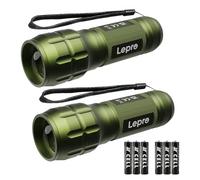 Lepro Linterna LED LE1000 con Zoom 6 AAA Pilas Incluidas, Verde, 2PC | Portátil Linterna Potente, IPX4 Impermeable, Táctica de Aluminio para Ciclismo, Camping, Senderismo, Emergencia etc