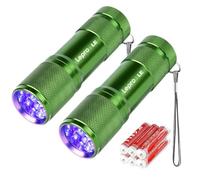 Lepro Linterna Ultravioleta 395nm, 6 AAA Pilas Incluidas, Verde, Pack de 2 | Linterna UV Multifuncional con 9 LED para Detectar Manchas de Orina y de Mascota, Escorpiones, Verificación de Billetes