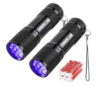 Lepro Linterna UV 395nm con 9 LED UV, 3 AAA Pilas Incluidas, Pack de 2 | Linterna Ultravioleta Multifuncional para el Hogar, Mascotas y Detección de Orina de Perro / Gato y Fluorescente