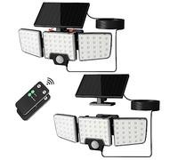 Lepro Luz Solar Exterior Detector de Movimiento, 2 en 1, Control Remoto Separado e Integrado, Foco Solar Exterior Impermeable IP65 con 2 Modos de Luz, 3 Cabezales, Reflector Solar para Jardín, 2Pcs
