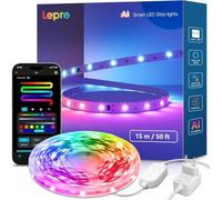Lepro S1 AI Tira LED 15M, Luces LED MagicColor, Fonciona con Alexa y Google Assistant, Sincronización de Música, Diseñador de Iluminación AI Personalizado, Luz WiFi para Dormitorio, Fiesta, Gaming