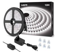 Lepro Tira LED 10M Blanca Fría 6000K, Luces LED Habitación Regulable, 600 LEDs, 1800lm, Tira Luz LED para Decoración Navideña de Cocina Interior(con Fuente de Alimentación y Regulador de Intensidad)