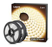 Lepro Tira LED 5 Metros, Luces LED Habitacion 5M, 300LED SMD 2835, Blanco Cálido 3000K 2300 lumen, Tira Luz 12V para Techo, Escaparate, Muebles, etc. no incluido fuente alimentación, Pack de 2