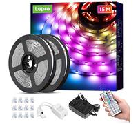 Lepro Tira Luz RGB 15M, Tira LED 5050 SMD, Tiras Luces LED RGB con Función de Memoria, Voltaje de Entrada 12V, Ángulo de Haz 120°, Fuente de Alimentación y Controlador Incluidos