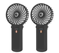 Lepwings Ventilador de Mano Portátil Recargable USB 2 Piezas, Mini Ventilador Plegable 3 en 1 Mano Cuello Mesa, Ultraligero Silencioso 4 Velocidades hasta 16H para Oficina Viajes Hogar - Negro