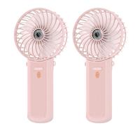 Lepwings Ventilador de Mano Portátil Recargable USB 2 Piezas, Mini Ventilador Plegable 3 en 1 Mano Cuello Mesa, Ultraligero Silencioso 4 Velocidades hasta 16H para Oficina Viajes Hogar - Rosa