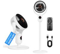 Lepwings Ventilador de Pie Recargable 10400 mAh, Ventilador Oscilante 90° con Mando y Temporizador, Altura Ajustable, 5 Velocidades, Ventilador Silencioso 23dB, Luz Suave - Hogar, Patio y Campamento