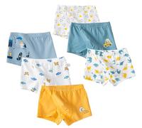 LeQeZe Calzoncillos Niños Algodón Pack de 6 Boxers Suaves y Transpirables con Motivos de Dinosaurios Coches y Animales 5-7 años Talla 130