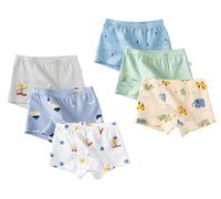 LeQeZe Calzoncillos Niños Algodón Pack de 6 Boxers Suaves y Transpirables con Motivos de Dinosaurios Coches y Animales 5-7 años Talla 130