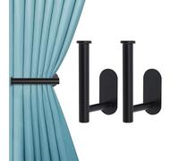 LERANXIN 2 Piezas Alzapaños Adhesivos para Cortinas, en Forma de L Alzapaños Cortinas, sin Perforar Ganchos para Cortinas, Negro, con Instrucciones, para Decorar Cortinas y Colgar Objetos