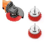LERANXIN 2 Piezas Cepillo Alambre Taladro Nailon, Forma Cuenco Cepillos Abrasivos Ø 65 mm, Rojo Cepillo de Copa de Nylon, Cepillos de Lijado con Varilla Ø 6 mm, para Eliminar Rebabas, Óxido, Pintura