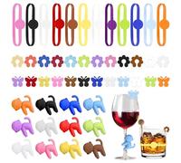 LERANXIN 48 Piezas Vino Identificador de Vasos, Silicona de Colores Señalizador de Copas, 4 Formas Marcadores para Copas, Reutilizable, para Bodas, Bares, Cumpleaños