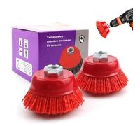 LERANXIN Cepillo Taladro 2 Piezas Cepillo de Nylon, Rosca M14 Cepillos de Copa de Nylon Diámetro 100 mm Cepillos Amolador para Desbarbar, Eliminar Óxido y Pintura