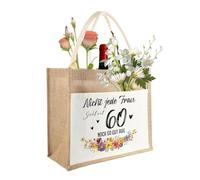 LERANXIN Elegante bolso de Yute Natural para Regalo - bolso Personalizada con Mensaje Empoderador 35x30x14 cm | Tote Bag Icónico Mujer Nacida 1965 - bolsos Regalo Premium Celebración Atemporal
