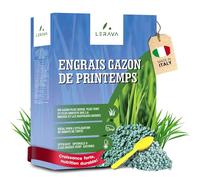 LERAVA abono césped primavera (300m²) - fertilizante césped liberación lenta - abono con protección fúngica y efecto duradero - fortalece el prado y realza su color verde intenso - 7,3kg