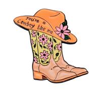 Leraverppy Pin esmaltado con texto en inglés «You're A Cowboy Like Me» para solapa, sombrero de vaquero, botas con flores, broche de cultura occidental, regalo novedoso para adolescentes, amigos,
