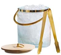 Le'raze Cubo de hielo de vidrio con tapa hermética cuchara y mango de pinza de hielo - Bañera de bebidas acanalada de 3 litros accesorios de bar, cerveza, enfriador para fiestas, enfriador de champán