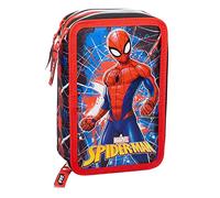 L'ERBAVOGLIO - Spiderman - Estuche escolar 3 cremalleras original Spiderman - Completo de 44 piezas - Producto oficial Marvel (rojo/negro)