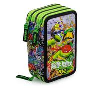 L'ERBAVOGLIO - Tortugas Ninja - Estuche escolar con 3 cremalleras original de las tortugas Ninja - Completo de 44 piezas (verde/negro)