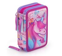 L'ERBAVOGLIO - UNICORNO - Estuche escolar 3 cremalleras unicornio Little Princess - Completo con 44 piezas - Producto exclusivo (fucsia/lila)