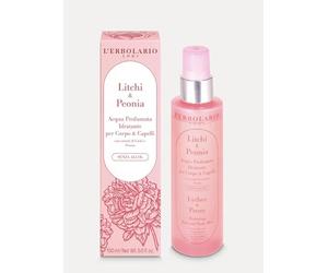L'Erbolario Agua perfumada hidratante Litchi y peonía - Fragancia floral para cuerpo y cabello - sin alcohol - 150 ml
