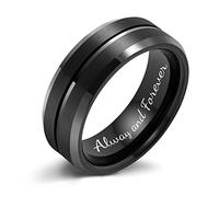 LerchPhi Anillo de boda negro de 6 mm y 8 mm para hombre, borde biselado ranurado, anillos de tungsteno grabados personalizados para hombres, anillos de promesa para él y ella, Metal, Sin piedras