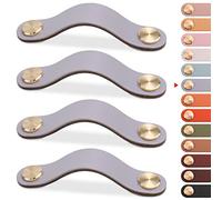 LEREATI 4 Piezas Tiradores Cuero, Tiradores Cajones 96mm Tiradores Cocina Armarios, Pomos y Tiradores de Muebles Más Grueso para Oficina, Cajones, Gabinete, Decoración (Gris)