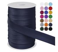 LEREATI Cinta al Bies Costura 25mm x 50m Cintas al Sesgo Ribetes para Costura Cinta Mochila Poliéster, Cenefa para Costura, Ropa, Pancartas, Tapicería, Ribetes, Muebles (Azul Oscuro)