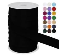 LEREATI Cinta al Bies Costura 25mm x 50m Cintas al Sesgo Ribetes para Costura Cinta Mochila Poliéster, Cenefa para Costura, Ropa, Pancartas, Tapicería, Ribetes, Muebles (Negro)
