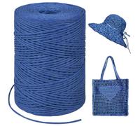 LEREATI Hilo de Rafia para Tejer Crochet 1.5mm x 300m Rafia Tejer Natural, Cinta de Rafia para Tejer Crochet Bolsos, Capazos, Sombreros, Envolver Regalos (Azul Real)