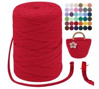LEREATI Trapillo para Crochet 7mm Hilo para Tejer a Crochet 250g 100m Hilo Macrame Tricotar Hilo de Ganchillo para Cestas, Bolsa, Colgante de Pared, Textil, DIY (Rojo)