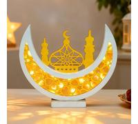 Lergas Ramadán - Lámpara decorativa de madera LED Ramadán, lámpara de mesa, lámpara oriental del Islam, mezquita, decoración de madera, luces LED Ramazán, mezquita, estrella, luna, luces Eid Mubarak