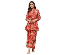 Leriya Fashion Conjunto de Kurta étnica para mujer, conjunto de rayón Co-Ord | Conjunto de pijama elegante | Paquete de 2 | Conjunto de camiseta y pantalón con estampado floral | Conjunto de par