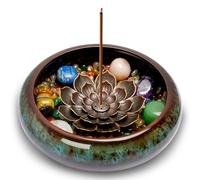 Lermende Quemador de Incienso de Cerámica: Portaincienso de Cerámica con Cuenco para Incienso de Piedras de Chakra y Tapa Metálica, Cuenco para Incienso para Meditación