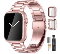 Lerobo Compatible con Apple Watch Band de 44 mm, 42 mm, 40 mm, 38 mm, 41 mm, 45 mm, 46 m, 49 mm, correa de metal de acero inoxidable sólido con 2 fundas protectoras para iWtach Series 12, 11, 10, 9, 8