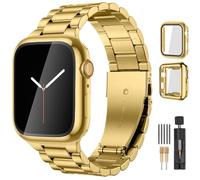 Lerobo Compatible con Apple Watch Band de 44 mm, 42 mm, 40 mm, 38 mm, 41 mm, 45 mm, 46 m, 49 mm, correa de metal de acero inoxidable sólido con 2 fundas protectoras para iWtach Series 12, 11, 10, 9, 8