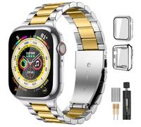 Lerobo Compatible con Apple Watch Band de 44 mm, 42 mm, 40 mm, 38 mm, 41 mm, 45 mm, 46 m, 49 mm, correa de metal de acero inoxidable sólido con 2 fundas protectoras para iWtach Series 12, 11, 10, 9, 8