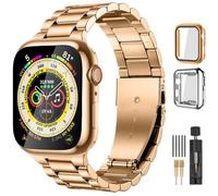 Lerobo Compatible con Apple Watch Band de 44 mm, 42 mm, 40 mm, 38 mm, 41 mm, 45 mm, 46 m, 49 mm, correa de metal de acero inoxidable sólido con 2 fundas protectoras para iWtach Series 12, 11, 10, 9, 8