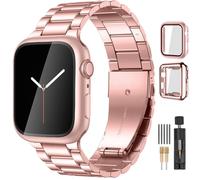 Lerobo Compatible con Apple Watch Band de 44 mm, 42 mm, 40 mm, 38 mm, 41 mm, 45 mm, 46 m, 49 mm, correa de metal de acero inoxidable sólido con 2 fundas protectoras para iWtach Series 12, 11, 10, 9, 8