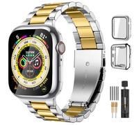 Lerobo Compatible con Apple Watch Band de 44 mm, 42 mm, 40 mm, 38 mm, 41 mm, 45 mm, 46 m, 49 mm, correa de metal de acero inoxidable sólido con 2 fundas protectoras para iWtach Series 12, 11, 10, 9, 8