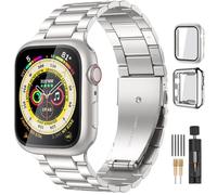 Lerobo Compatible con Apple Watch Band de 44 mm, 42 mm, 40 mm, 38 mm, 41 mm, 45 mm, 46 m, 49 mm, correa de metal de acero inoxidable sólido con 2 fundas protectoras para iWtach Series 12, 11, 10, 9, 8
