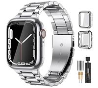 Lerobo Compatible con Apple Watch Band de 44 mm, 42 mm, 40 mm, 38 mm, 41 mm, 45 mm, 46 m, 49 mm, correa de metal de acero inoxidable sólido con 2 fundas protectoras para iWtach Series 12, 11, 10, 9, 8