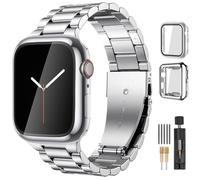Lerobo Compatible con Apple Watch Band de 44 mm, 42 mm, 40 mm, 38 mm, 41 mm, 45 mm, 46 m, 49 mm, correa de metal de acero inoxidable sólido con 2 fundas protectoras para iWtach Series 12, 11, 10, 9, 8